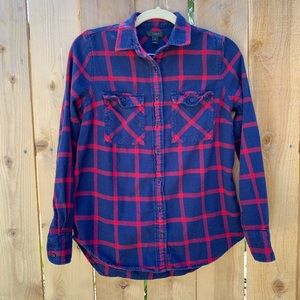 J.Crew Women’s 0 Blue and Red Plaid Buttondown